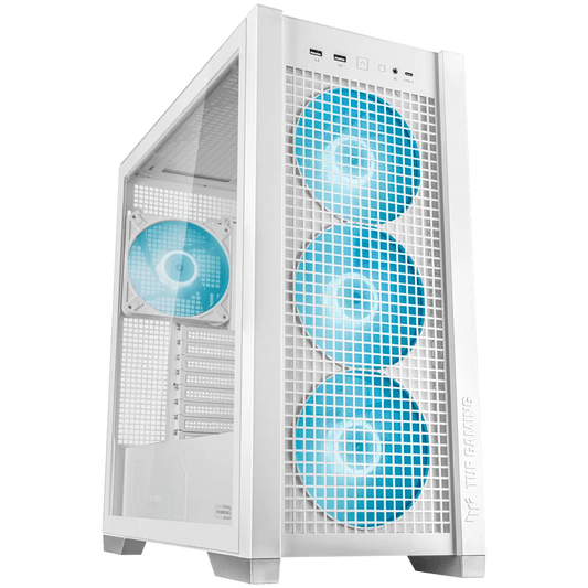 ASUS TUF Gaming GT302 ARGB ATX/EATX Gaming case White, Interchangeable side panels, Detachable top panel, Square-type mesh front panel, Four 140 x 28 mm ARGB fans, Hidden-connector motherboard support, Front Panel High-Speed USB Type-C
