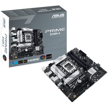 ASUS PRIME B760M-A-CSM LGA1700 mATX MB - Intel B760 4xDIMM DDR5 2xM.2 4xSATA PCIe 4.0 2.5Gb Ethernet 1xDisplayPort 2xHDMI with Aura Sync support