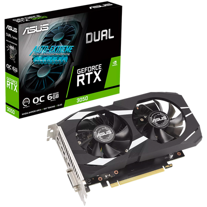 ASUS Video Card NVidia Dual GeForce RTX 3050 OC Edition 6GB GDDR6 VGA with two powerful fans AAA gaming performance and ray tracing, PCIe 4.0, 1xDVI-D, 1xHDMI 2.1, 1xDisplayPort 1.4a