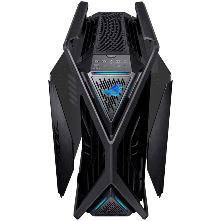 ASUS ROG Hyperion GR701 BTF Edition E-ATX Gaming case Black, motherboard hidden connectors design support, 420 mm dual radiator support, four 140 mm fans, metal GPU holder, component storage, ARGB fan hub, Aura Sync, 60W fast charging