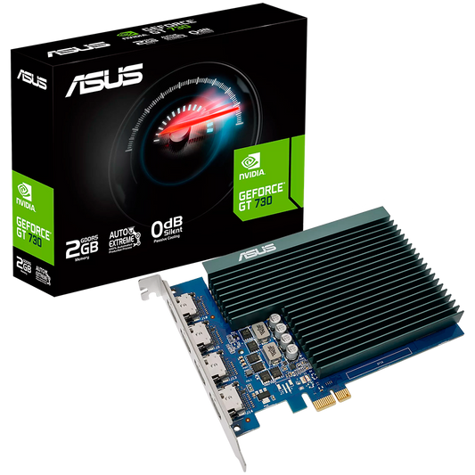 ASUS Video Card NVidia GeForce GT 730 2GB GDDR5 [GT730-4H-SL-2GD5] VGA with 4 HDMI ports and passive cooling to enable quiet multi-monitor productivity, PCIe 2.0, 4xHDMI 1.4b