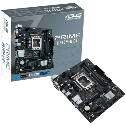 ASUS PRIME H610M-R D4-SI LGA1700 mATX MB - Intel H610 2xDIMM DDR4 1xM.2 4xSATA PCIe 4.0 1Gb Ethernet 1xD-SUB 1x DVI-D 1xHDMI with COM, LPT and TPM header