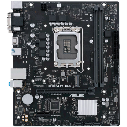 ASUS PRIME H610M-R D4-SI LGA1700 mATX MB - Intel H610 2xDIMM DDR4 1xM.2 4xSATA PCIe 4.0 1Gb Ethernet 1xD-SUB 1x DVI-D 1xHDMI with COM, LPT and TPM header