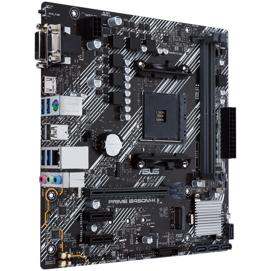 ASUS PRIME B450M-K II AM4 mATX MB - AMD B450 2xDIMM DDR4 1xM.2 4xSATA PCIe 3.0 1Gb Ethernet 1xD-SUB 1xDVI-D 1xHDMI