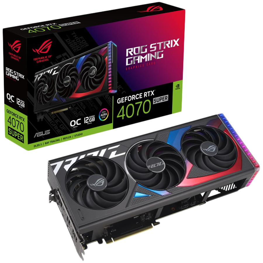ASUS Video Card Nvidia ROG Strix GeForce RTX 4070 SUPER OC Edition 12GB GDDR6X VGA with DLSS 3 and chart-topping thermal performance, PCIe 4.0, 2xHDMI 2.1a, 3xDisplayPort 1.4a