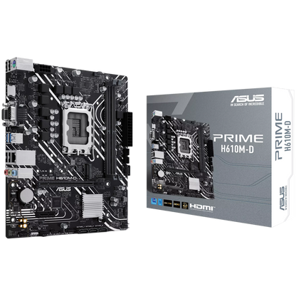 ASUS PRIME H610M-D LGA1700 mATX MB - Intel H610 2xDIMM DDR5 1xM.2 4xSATA PCIe 4.0 1Gb Ethernet 1xD-SUB 1xHDMI with LPT and RGB header