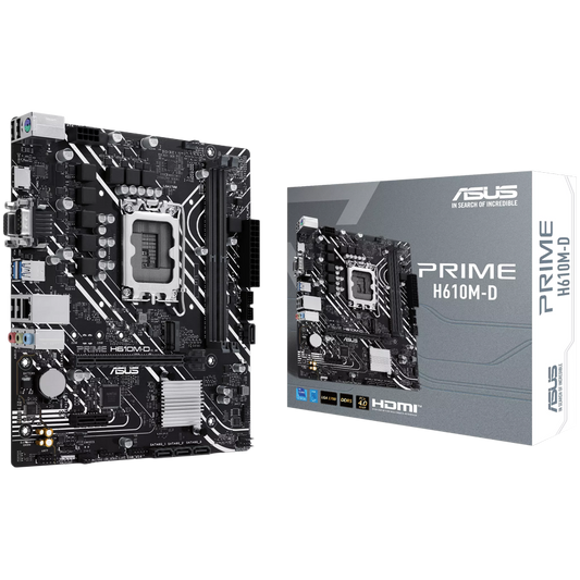 ASUS PRIME H610M-D LGA1700 mATX MB - Intel H610 2xDIMM DDR5 1xM.2 4xSATA PCIe 4.0 1Gb Ethernet 1xD-SUB 1xHDMI with LPT and RGB header