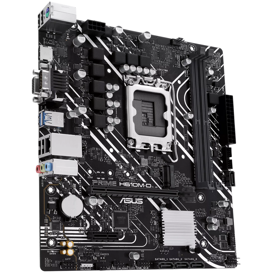ASUS PRIME H610M-D LGA1700 mATX MB - Intel H610 2xDIMM DDR5 1xM.2 4xSATA PCIe 4.0 1Gb Ethernet 1xD-SUB 1xHDMI with LPT and RGB header
