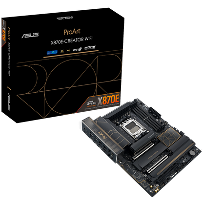 ASUS PROART X870E-CREATOR WIFI AM5 ATX professional MB - AMD X870E 4xDIMM DDR5 4xM.2 4xSATA PCIe 5.0 10Gb + 2.5Gb Ethernet WiFi 7 + Bluetooth 1xHDMI 2xUSB4 40Gbps ports (USB Type-C) with Aura Sync