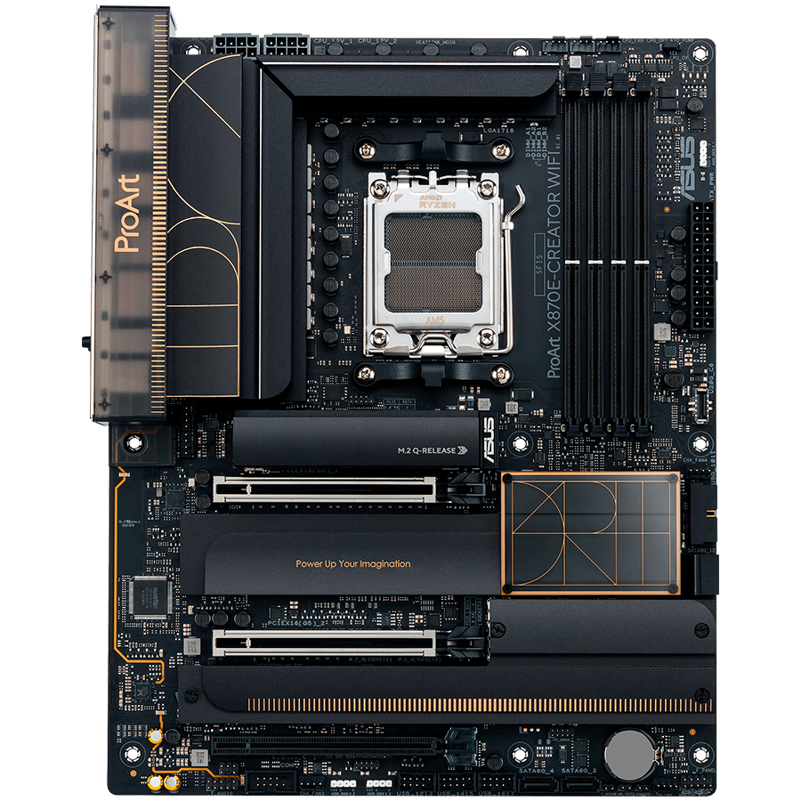 ASUS PROART X870E-CREATOR WIFI AM5 ATX professional MB - AMD X870E 4xDIMM DDR5 4xM.2 4xSATA PCIe 5.0 10Gb + 2.5Gb Ethernet WiFi 7 + Bluetooth 1xHDMI 2xUSB4 40Gbps ports (USB Type-C) with Aura Sync
