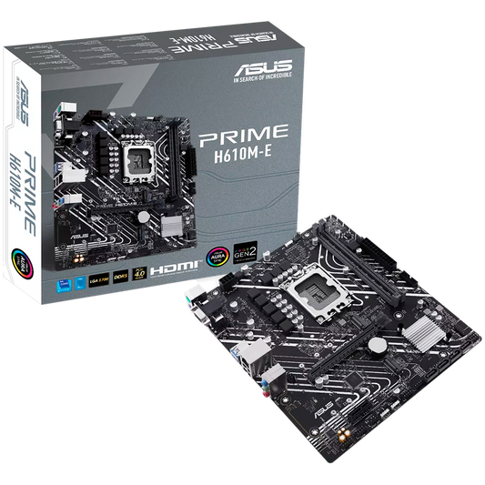 ASUS PRIME H610M-E-CSM LGA1700 mATX MB - Intel H610 2xDIMM DDR5 2xM.2 4xSATA PCIe 4.0 1Gb Ethernet 1xD-SUB 1xDisplayPort 1xHDMI COM header Aura Sync