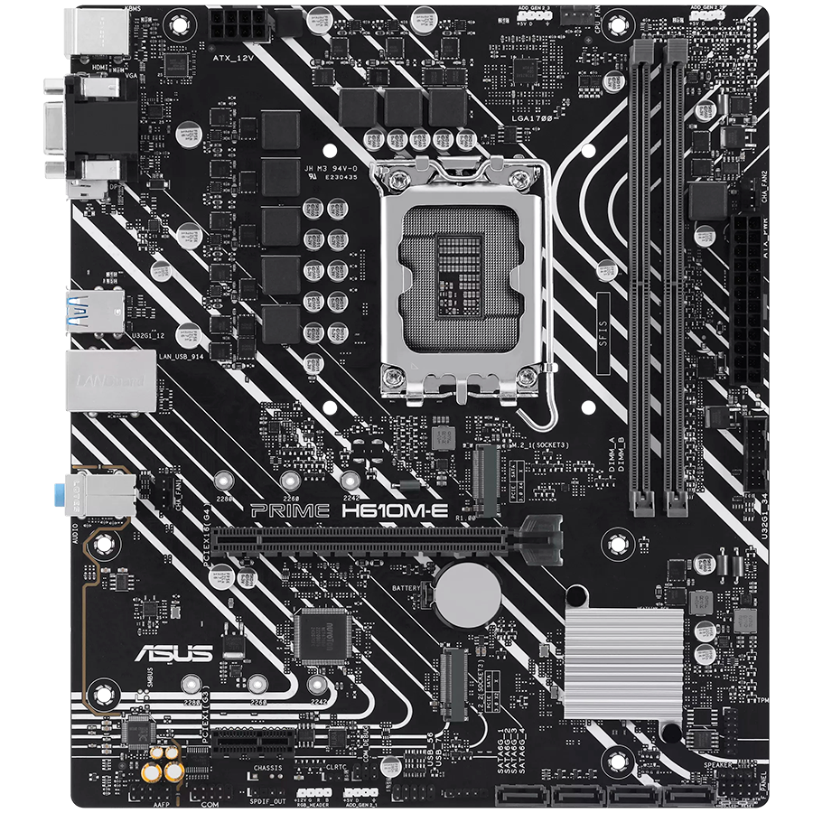 ASUS PRIME H610M-E-CSM LGA1700 mATX MB - Intel H610 2xDIMM DDR5 2xM.2 4xSATA PCIe 4.0 1Gb Ethernet 1xD-SUB 1xDisplayPort 1xHDMI COM header Aura Sync