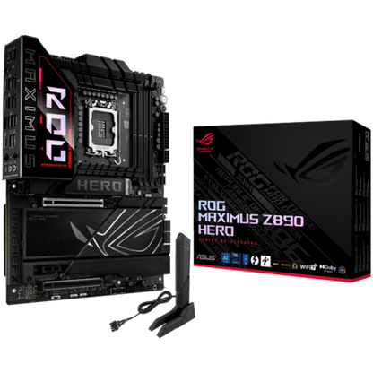 ASUS ROG MAXIMUS Z890 HERO LGA1851 ATX gaming MB - Intel Z890 4xDIMM DDR5 6xM.2 1xSlimSAS 4xSATA PCIe 5.0 5Gb + 2.5Gb Ethernet WiFi 7 + Bluetooth 1xHDMI 2xIntel Thunderbolt 4 ports (USB Type-C) with Aura Sync