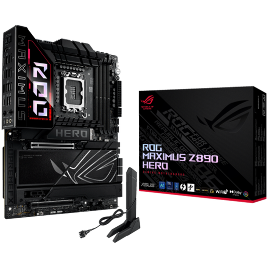 ASUS ROG MAXIMUS Z890 HERO LGA1851 ATX gaming MB - Intel Z890 4xDIMM DDR5 6xM.2 1xSlimSAS 4xSATA PCIe 5.0 5Gb + 2.5Gb Ethernet WiFi 7 + Bluetooth 1xHDMI 2xIntel Thunderbolt 4 ports (USB Type-C) with Aura Sync