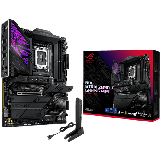 ASUS ROG STRIX Z890-E GAMING WIFI LGA1851 ATX gaming MB - Intel Z890 4xDIMM DDR5 7xM.2 4xSATA PCIe 5.0 5Gb Ethernet WiFi 7 + Bluetooth 1xDisplayPort 1xHDMI 2xIntel Thunderbolt 4 ports (USB Type-C) with Aura Sync