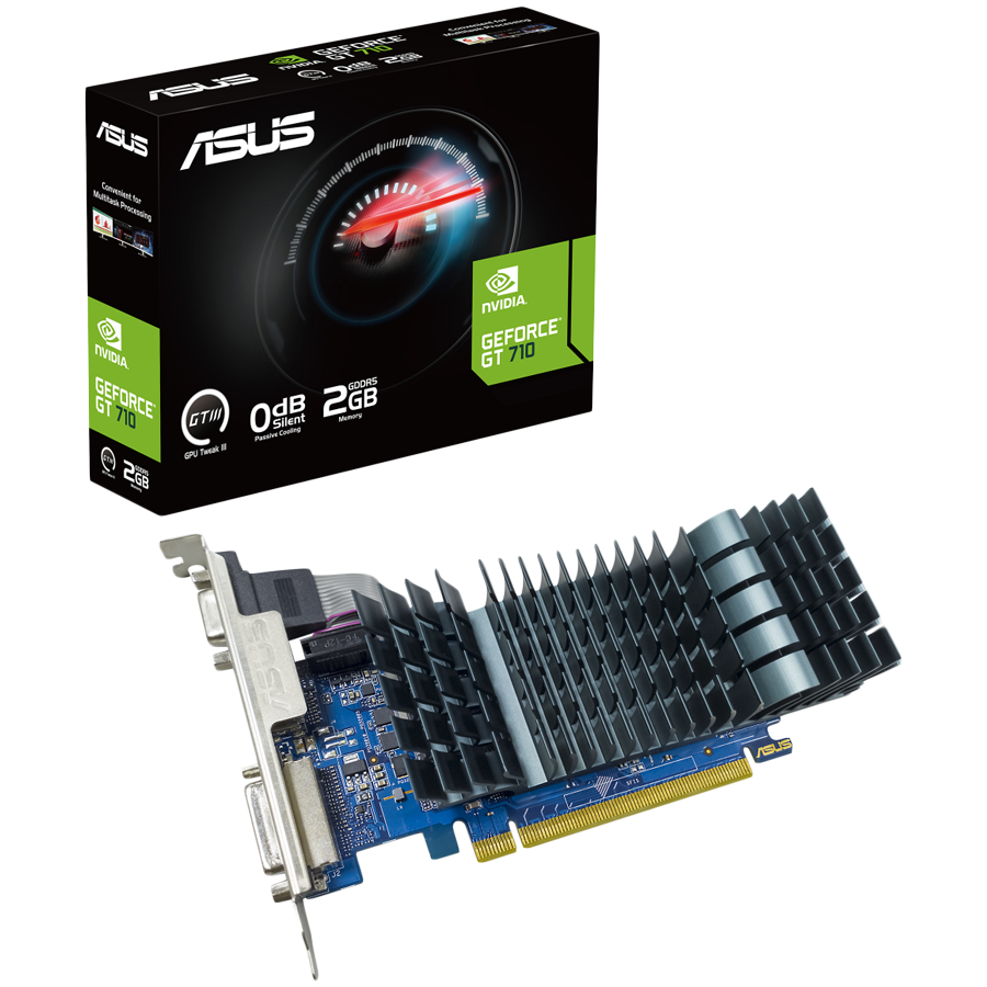 ASUS Video Card NVidia GeForce GT 710 2GB GDDR5 EVO (GT710-SL-2GD5-BRK-EVO) VGA, low-profile, PCIe 2.0, 1xD-SUB, 1xDVI-D, 1xHDMI 1.4b