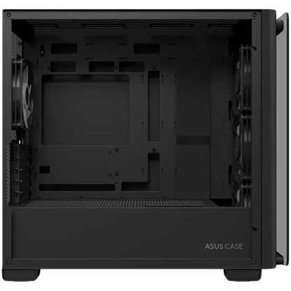 ASUS A23 PLUS Tempered Glass microATX case Black, support for hidden-connector motherboards, 360 mm radiators and 380 mm graphics cards, four pre-installed ARGB fans and clean cable management