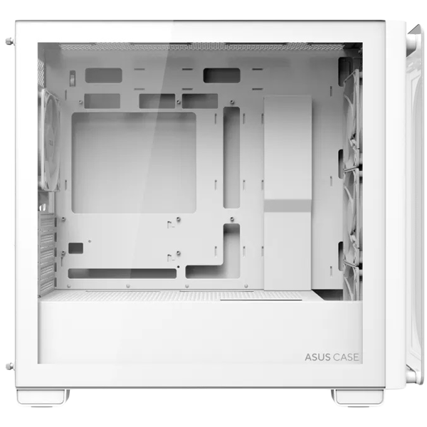 ASUS A23 PLUS Tempered Glass microATX case White, support for hidden-connector motherboards, 360 mm radiators and 380 mm graphics cards, four pre-installed ARGB fans and clean cable management