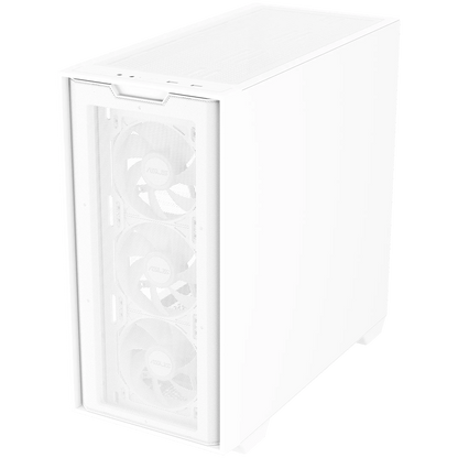 ASUS A21 PLUS Tempered Glass microATX case White, support for hidden-connector motherboards, 360 mm radiators and 380 mm graphics cards, four pre-installed ARGB fans and clean cable management