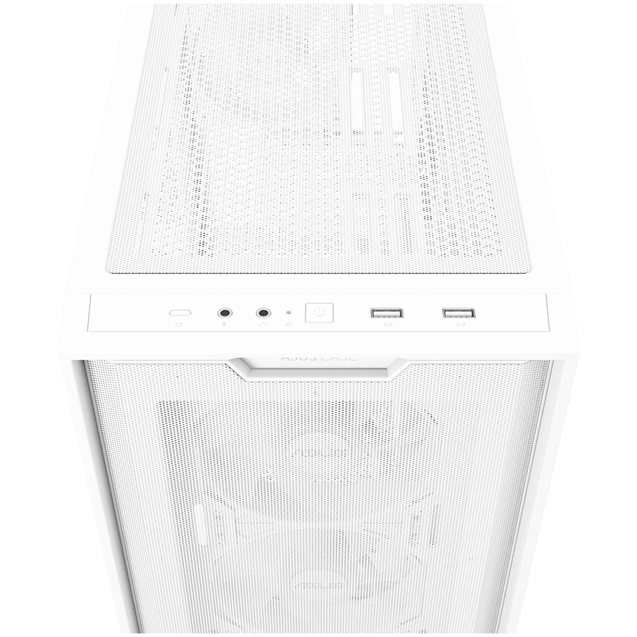 ASUS A21 PLUS Tempered Glass microATX case White, support for hidden-connector motherboards, 360 mm radiators and 380 mm graphics cards, four pre-installed ARGB fans and clean cable management