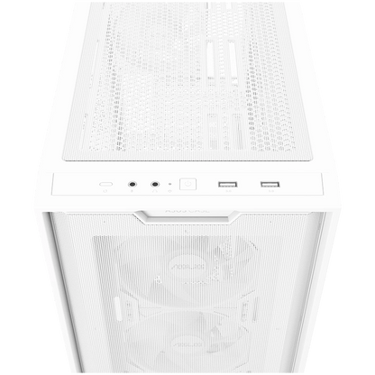 ASUS A21 PLUS Tempered Glass microATX case White, support for hidden-connector motherboards, 360 mm radiators and 380 mm graphics cards, four pre-installed ARGB fans and clean cable management