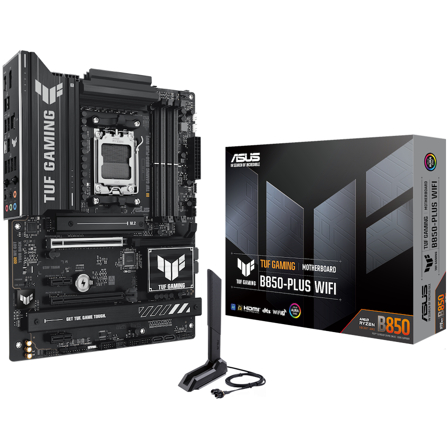 ASUS TUF GAMING B850-PLUS WIFI AM5 ATX gaming MB - AMD B850 4xDIMM DDR5 3xM.2 4xSATA PCIe 5.0 2.5Gb Ethernet WiFi 7 + Bluetooth 1xDisplayPort 1xHDMI with Aura Sync