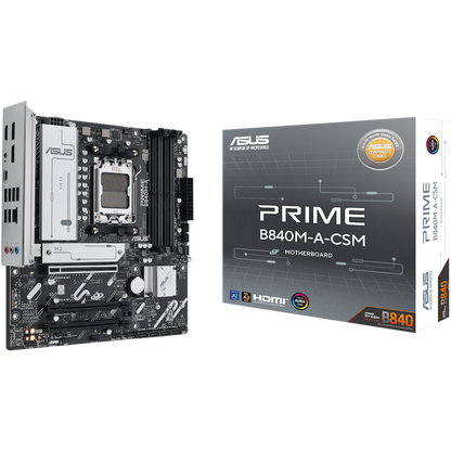 ASUS PRIME B840M-A-CSM AM5 mATX MB - AMD B840 4xDIMM DDR5 3xM.2 4xSATA PCIe 4.0 2.5Gb Ethernet 2xDisplayPort 1xHDMI with Aura Sync