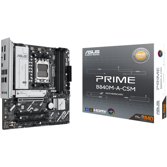 ASUS PRIME B840M-A-CSM AM5 mATX MB - AMD B840 4xDIMM DDR5 3xM.2 4xSATA PCIe 4.0 2.5Gb Ethernet 2xDisplayPort 1xHDMI with Aura Sync