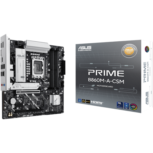 ASUS PRIME B860M-A-CSM LGA1851 mATX MB - Intel B860 4xDIMM DDR5 2xM.2 4xSATA PCIe 5.0 2.5Gb Ethernet 2xDisplayPort 1xHDMI with Aura Sync