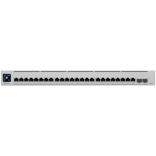 Ubiquiti Layer 3 switch with (24) 10GbE RJ45 ports and (2) 25G SFP28 ports