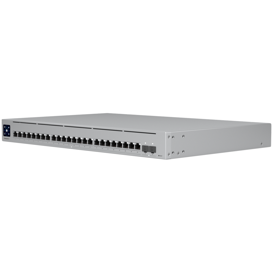 Ubiquiti Layer 3 switch with (24) 10GbE RJ45 ports and (2) 25G SFP28 ports