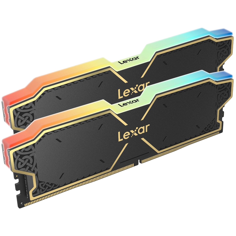 Lexar 32GB Kit (2x16GB) THOR DDR5 6000 CL38 1.3V Memory with heatsink and RGB lighting, Black Color, Dual pack