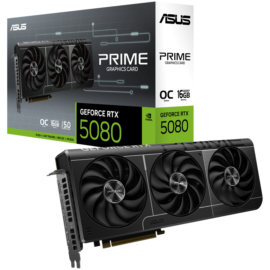ASUS Video Card NVidia Prime GeForce RTX 5080 OC Edition 16GB GDDR7 (PRIME-RTX5080-O16G) VGA, PCIe 5.0, 1xHDMI 2.1b, 3xDisplayPort 2.1b