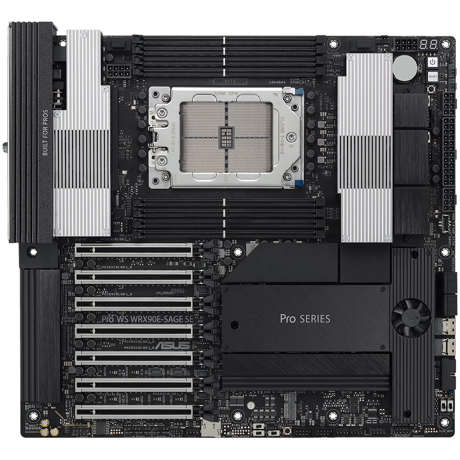 ASUS PRO WS WRX90E-SAGE SE sTR5 EEB workstation MB - AMD WRX90 8xDIMM DDR5 ECC 4xM.2 4xSATA 2xSlimSAS PCIe 5.0 Dual 10Gb + 1Gb Ethernet with multi-GPU support