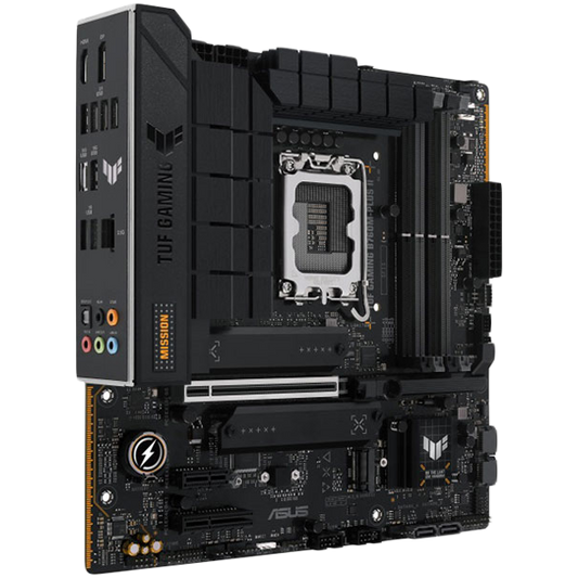 Intel B760 (LGA 1700) mATX motherboard with DDR5, PCIe 5.0 slot, three PCIe 4.0 M.2 slots, 12+1 DrMOS, Realtek 2.5Gb Ethernet, DisplayPort, HDMITM, Front USB 10Gbps Type-C, Aura Sync