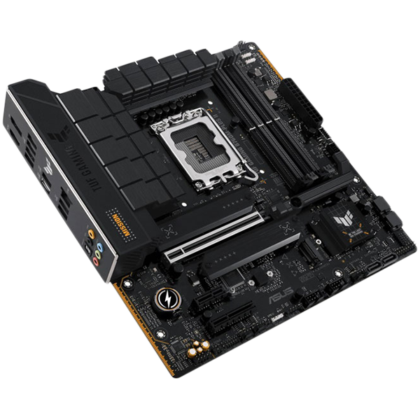 Intel B760 (LGA 1700) mATX motherboard with DDR5, PCIe 5.0 slot, three PCIe 4.0 M.2 slots, 12+1 DrMOS, Realtek 2.5Gb Ethernet, DisplayPort, HDMITM, Front USB 10Gbps Type-C, Aura Sync