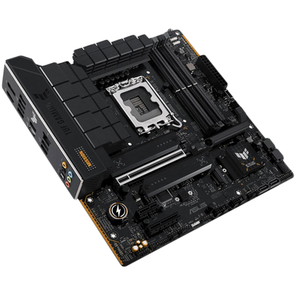 Intel B760 (LGA 1700) mATX motherboard with DDR5, PCIe 5.0 slot, three PCIe 4.0 M.2 slots, 12+1 DrMOS, Realtek 2.5Gb Ethernet, DisplayPort, HDMITM, Front USB 10Gbps Type-C, Aura Sync