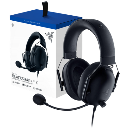 Razer BlackShark V2 X For PlayStation, Wired Console Headset, Black, Tri-Force Drivers 50", Hyperclear Cardoid Mic, leatherette ear cushions for a plush fit and feel
