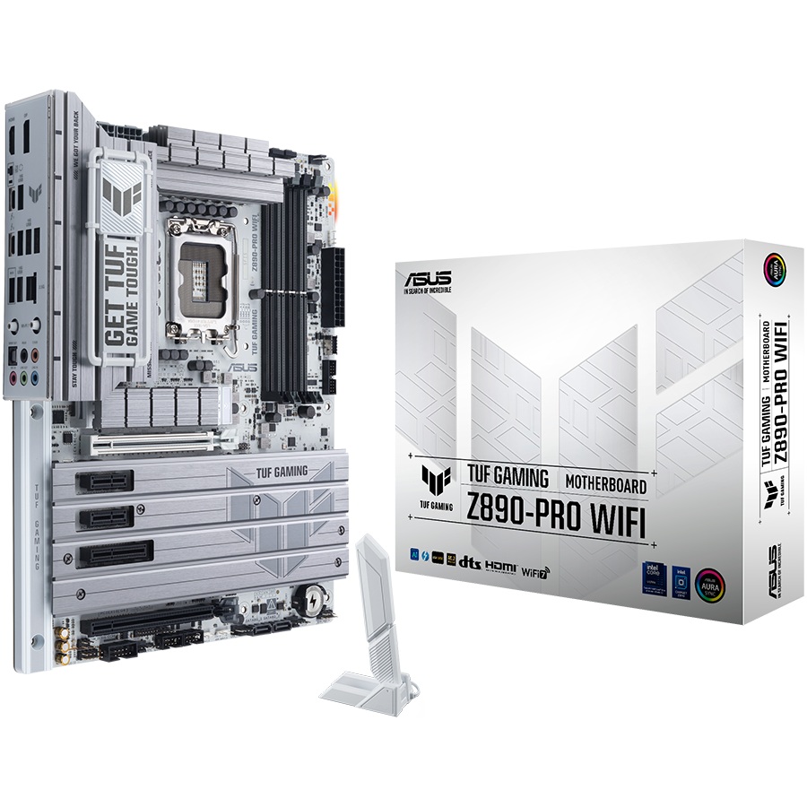 ASUS TUF GAMING Z890-PRO WIFI LGA1851 ATX gaming MB - Intel Z890 4xDIMM DDR5 4xM.2 4xSATA PCIe 5.0 2.5Gb Ethernet WiFi 7 + Bluetooth 1xDisplayPort 1xHDMI 2xIntel Thunderbolt 4 ports (USB Type-C) with Aura Sync