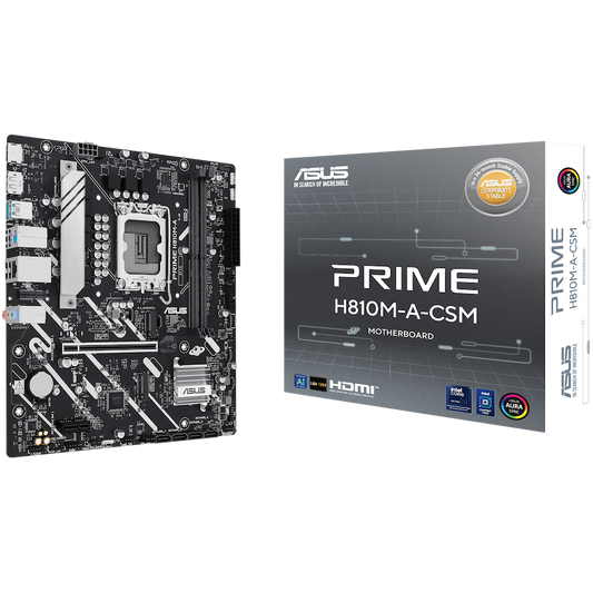 ASUS PRIME H810M-A-CSM LGA1851 mATX MB - Intel H810 2xDIMM DDR5 2xM.2 4xSATA PCIe 4.0 1Gb Ethernet 1xDisplayPort 1xHDMI with Aura Sync