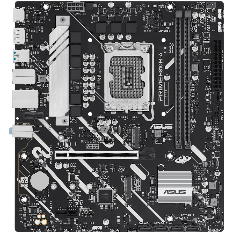 ASUS PRIME H810M-A-CSM LGA1851 mATX MB - Intel H810 2xDIMM DDR5 2xM.2 4xSATA PCIe 4.0 1Gb Ethernet 1xDisplayPort 1xHDMI with Aura Sync