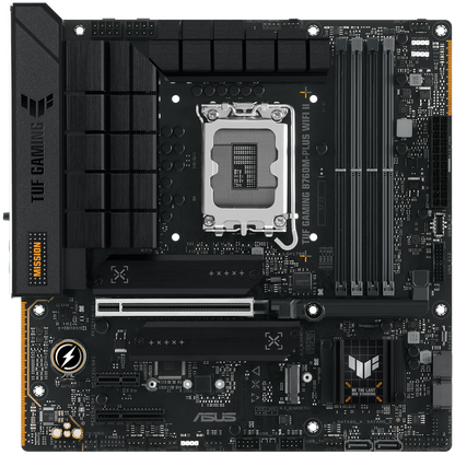 ASUS TUF GAMING B760M-PLUS WIFI II LGA1700 mATX MB - Intel B760 4xDIMM DDR5 3xM.2 4xSATA PCIe 5.0 2.5Gb Ethernet WiFi 6E + Bluetooth 1xDisplayPort 1xHDMI with Aura Sync support