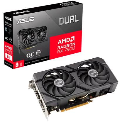 ASUS Video Card AMD Dual Radeon RX 7600 EVO OC Edition 8GB GDDR6 (DUAL-RX7600-O8G-EVO) VGA, PCIe 4.0, 1xHDMI 2.1, 3xDisplayPort 1.4a