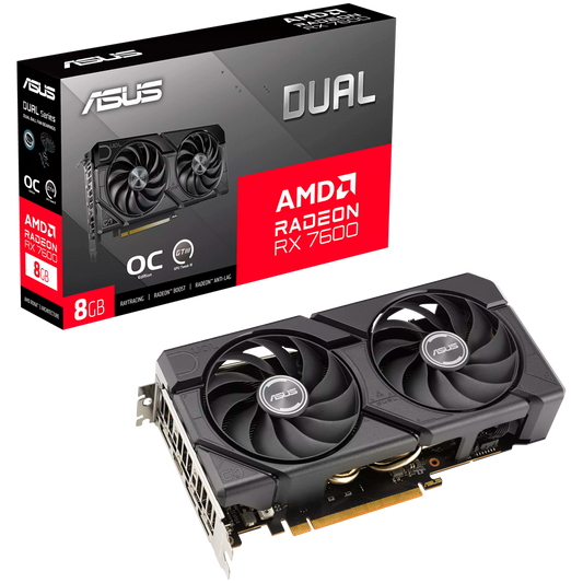 ASUS Video Card AMD Dual Radeon RX 7600 EVO OC Edition 8GB GDDR6 (DUAL-RX7600-O8G-EVO) VGA, PCIe 4.0, 1xHDMI 2.1, 3xDisplayPort 1.4a
