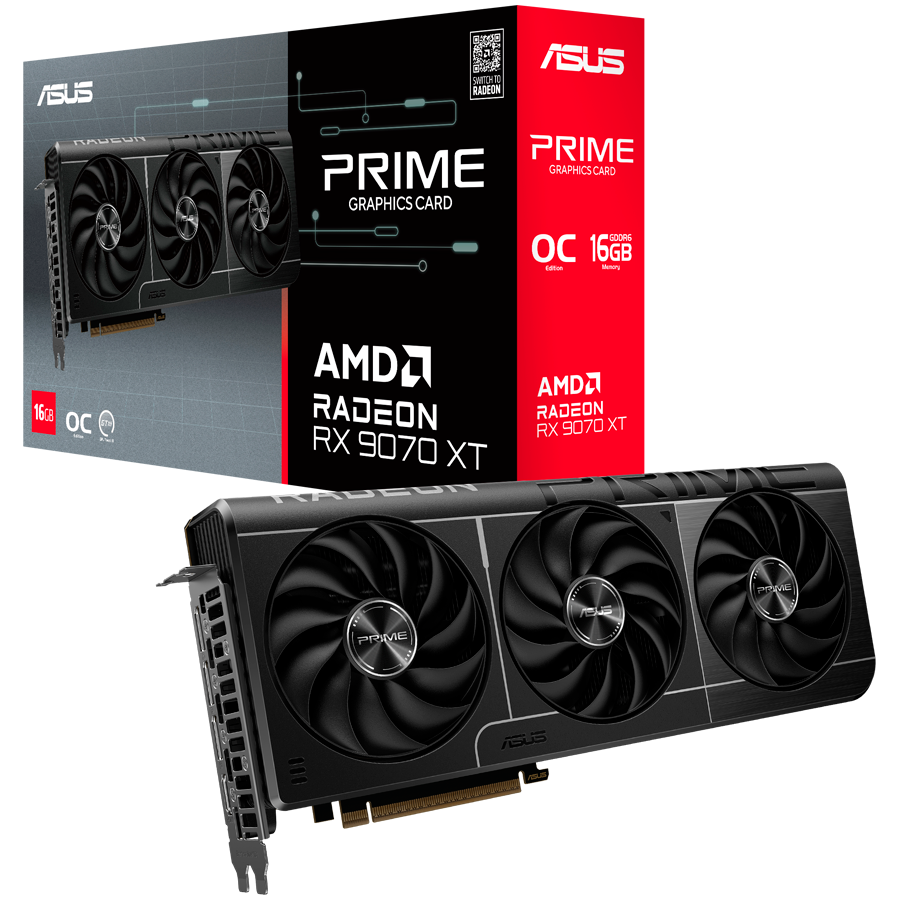 ASUS Video Card AMD Prime Radeon RX 9070 XT OC Edition 16GB GDDR6 (PRIME-RX9070XT-O16G) VGA, PCIe 5.0, 1xHDMI 2.1b, 3xDisplayPort 2.1a
