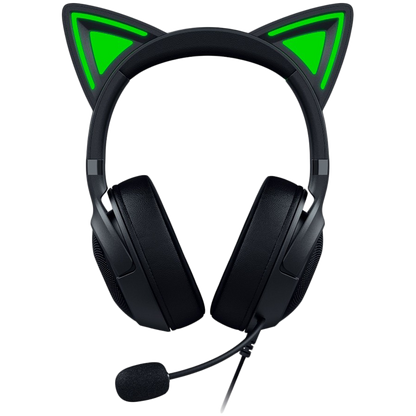 Kraken Kitty V2 - Black, Gaming headset, Kitty Ears, Stream Reactive Lighting, HyperClear Cardioid Mic, 40 mm TriForce Drivers, Built into the earcups microphone, Razer Chroma RGB (Ear and Earcups), Surround sound: Only available on Windows 10 64-bit