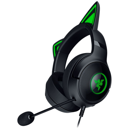 Kraken Kitty V2 - Black, Gaming headset, Kitty Ears, Stream Reactive Lighting, HyperClear Cardioid Mic, 40 mm TriForce Drivers, Built into the earcups microphone, Razer Chroma RGB (Ear and Earcups), Surround sound: Only available on Windows 10 64-bit