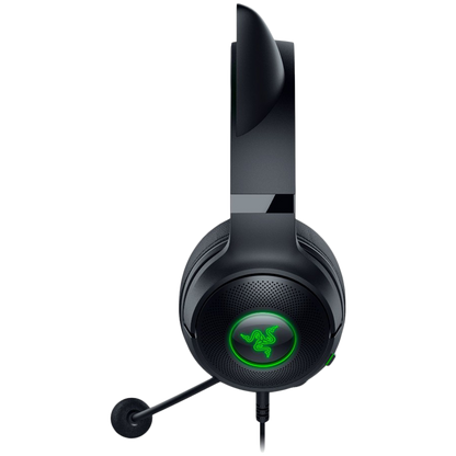 Kraken Kitty V2 - Black, Gaming headset, Kitty Ears, Stream Reactive Lighting, HyperClear Cardioid Mic, 40 mm TriForce Drivers, Built into the earcups microphone, Razer Chroma RGB (Ear and Earcups), Surround sound: Only available on Windows 10 64-bit