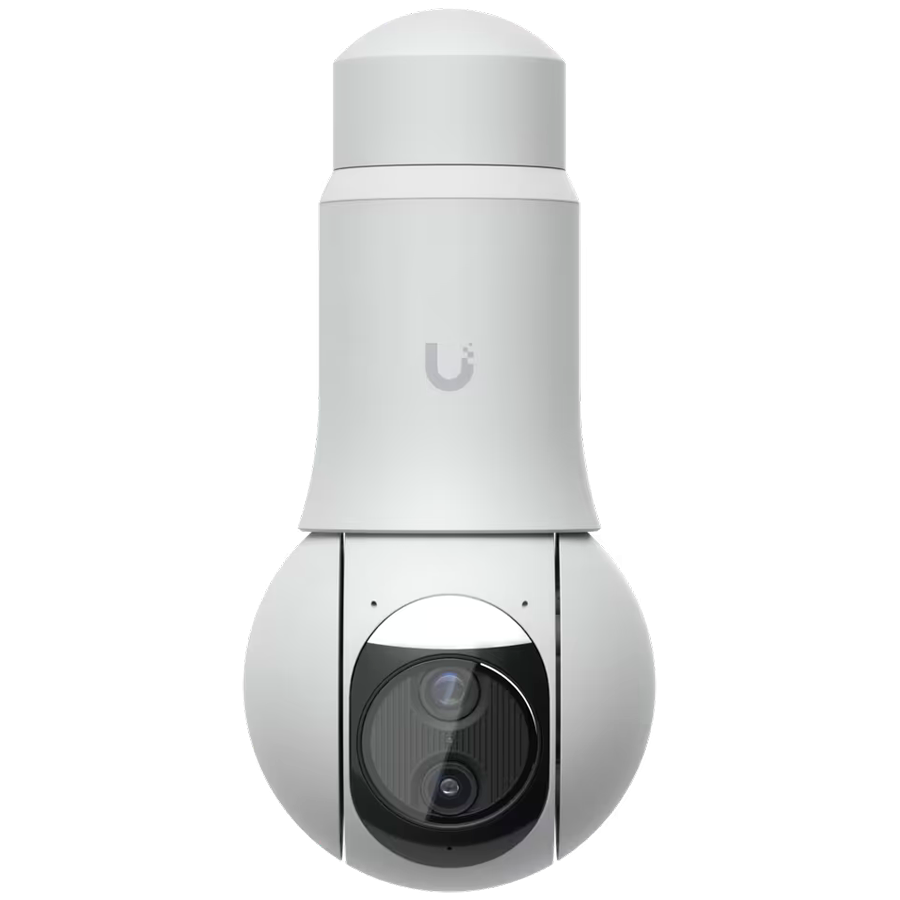 Ubiquiti UVC-G6-PTZ-W All-weather, 4K dual-lens camera with 10x hybrid zoom, 1/1.8" 8MP image sensor, Multi-TOPS AI Engine, and ultra-low latency pan-tilt-zoom control for motion tracking