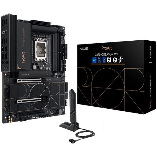 ASUS PROART Z890-CREATOR WIFI LGA1851 ATX professional MB - Intel Z890 4xDIMM DDR5 5xM.2 4xSATA PCIe 5.0 10Gb + 2.5Gb Ethernet WiFi 7 + Bluetooth 1xHDMI 2xIntel TB 5 ports (USB Type-C) 1xIntel TB 4 port (USB Type-C)